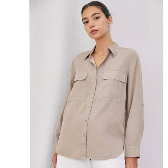 Babaton Tops - Babaton Size S Utility Shirt Button-Up Flap Pockets in Fluent Taupe